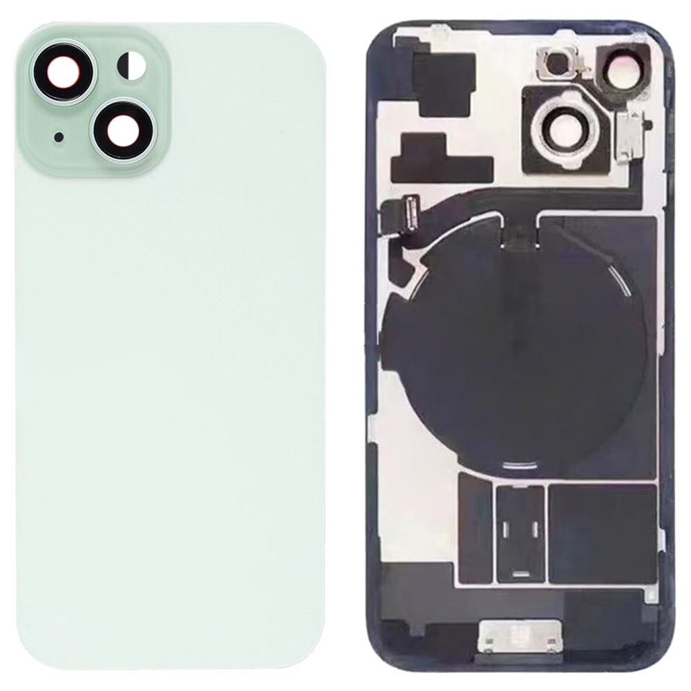 Pour iPhone 15 Couvercle arrière de la batterie en verre avec support flash + module de charge sans fil (vert)