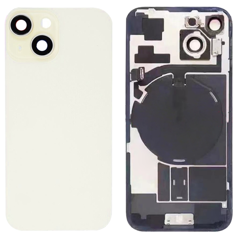 Für iPhone 15 Glas-Akku-Rückabdeckung mit Blitzhalterung + kabellosem Lademodul (gelb)