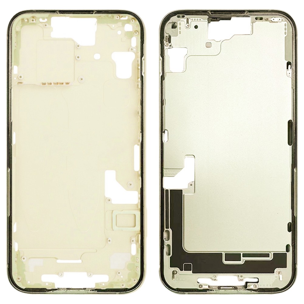 Pour iPhone 15 Plaque de lunette du cadre central avec touches latérales + plateau pour cartes, version : version américaine (jaune)