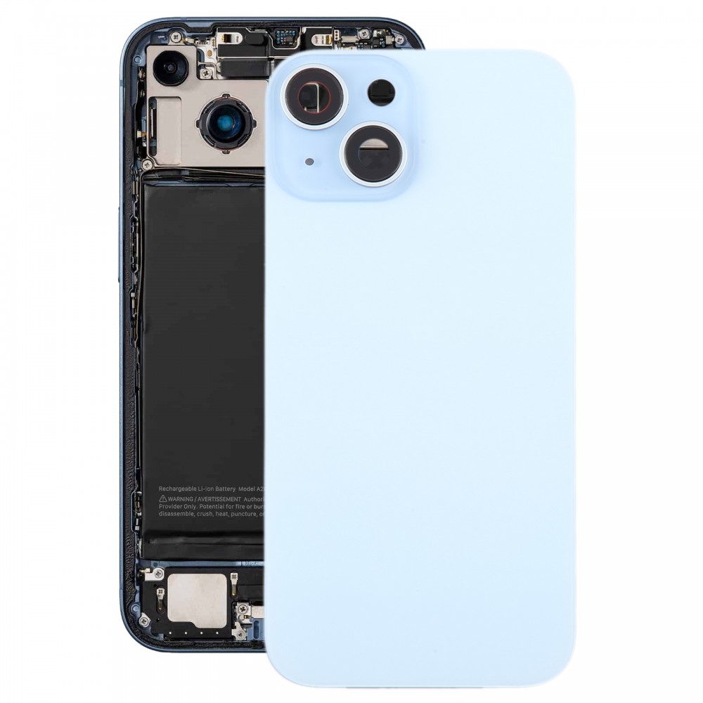 iPhone 15 Plus Glass akkumulátor hátlaphoz fényképezőgép lencsevédővel (kék)