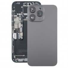 For iPhone 15 Pro Max Glass Battery Back Cover with Camera Lens Cover(Black)