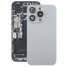 For iPhone 15 Pro Max Glass Battery Back Cover with Camera Lens Cover(Grey) 