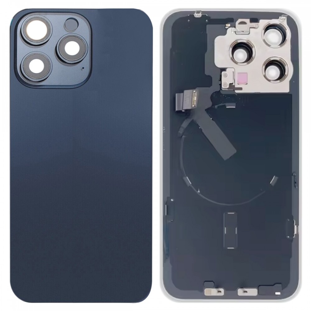 Per iPhone 15 Pro Max Cover posteriore batteria in vetro con staffa flash + modulo di ricarica wireless (blu)