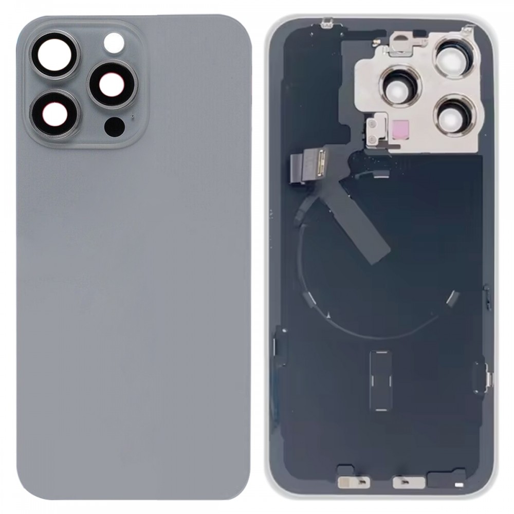 Do iPhone'a 15 Pro Max szklana tylna pokrywa baterii ze wspornikiem lampy błyskowej + moduł ładowania bezprzewodowego (tytanowo-szary)