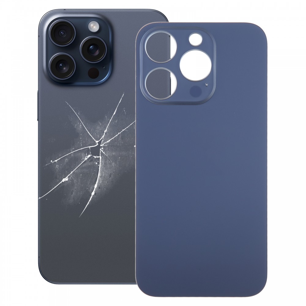 Pour iPhone 15 Pro Remplacement facile Grand trou de caméra Couvercle de batterie arrière en verre (Bleu)