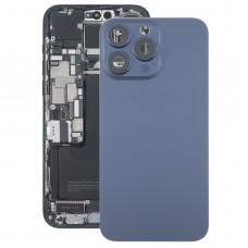 For iPhone 15 Pro Glass Battery Back Cover with Camera Lens Cover(Blue)