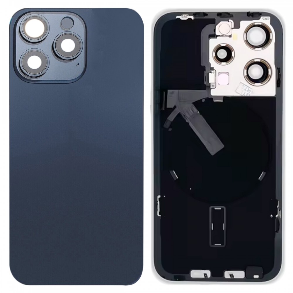 För iPhone 15 Pro Glass batteribaksida med blixtfäste + trådlös laddningsmodul (blå)