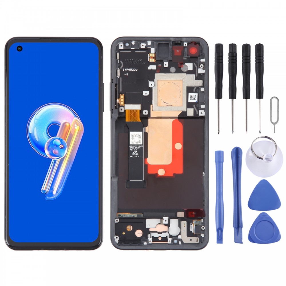 Pro Asus Zenfone 9 9Z AI2202 Originální digitizér LCD obrazovky Celá sestava s rámem (černá)