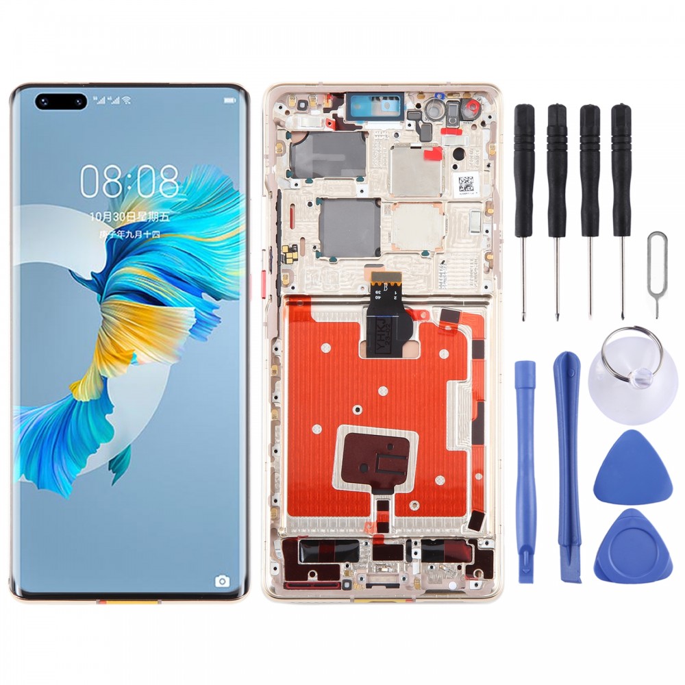 Original LCD-Bildschirm und Digitizer-Komplettbaugruppe mit Rahmen für Huawei Mate 40 Pro (Gold)