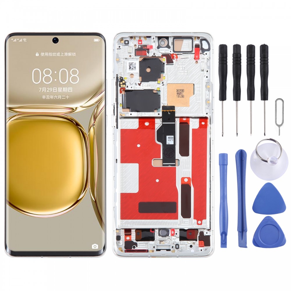 Originální LCD obrazovka pro Huawei P50 Pro Digitizer Kompletní sestava s rámečkem (stříbrná)