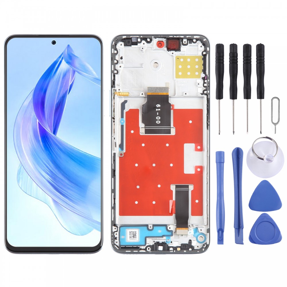 Honor X50i eredeti LCD-képernyős digitalizálóhoz, teljes összeszerelés kerettel (ezüst)