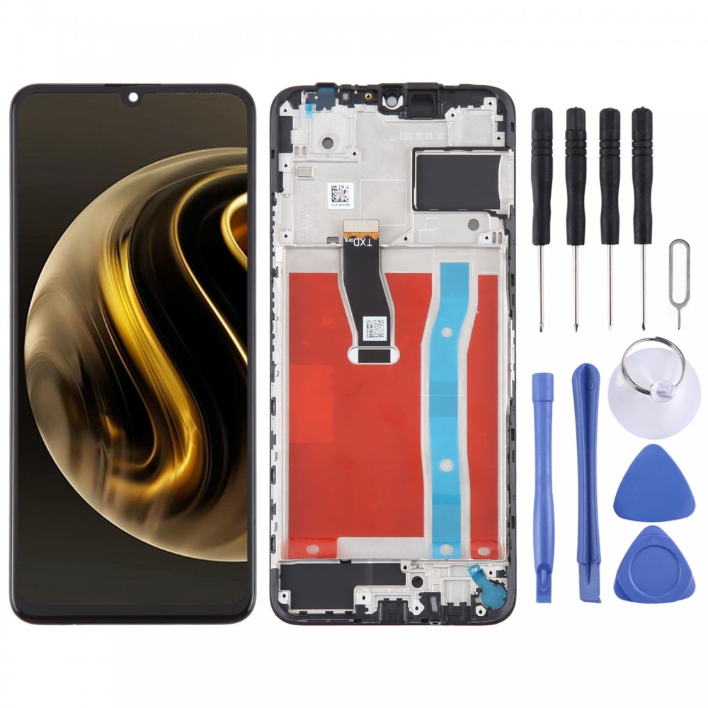 Huawei Nova Y72 eredeti LCD-képernyős digitalizálóhoz, teljes összeszerelés kerettel (fekete)