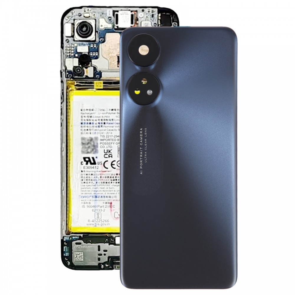 Do oryginalnej tylnej pokrywy baterii OPPO Reno8 T 4G z osłoną obiektywu aparatu (czarna)