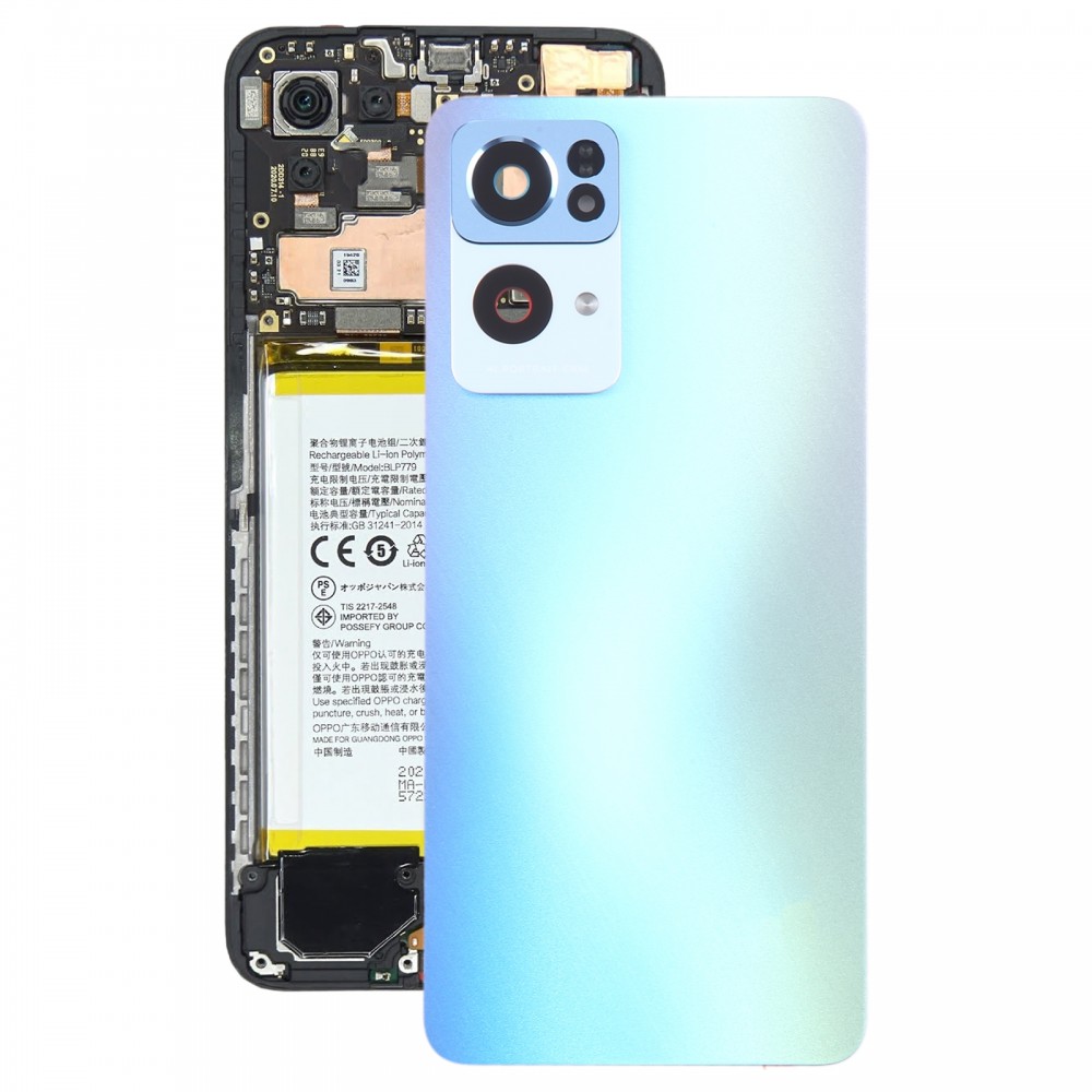 För OPPO Reno7 Pro Original batteribaksida med kameralinsskydd (blå)