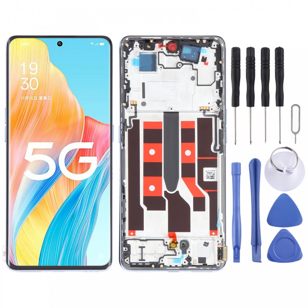 Original LCD-skärm för OPPO A1 Pro Digitizer full montering med ram (blå)