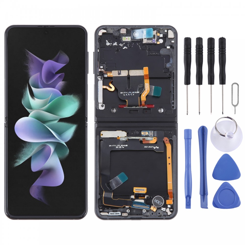 Para Samsung Galaxy Z Flip3 SM-F711 Digitalizador de pantalla LCD original Ensamblaje completo con marco (Negro)