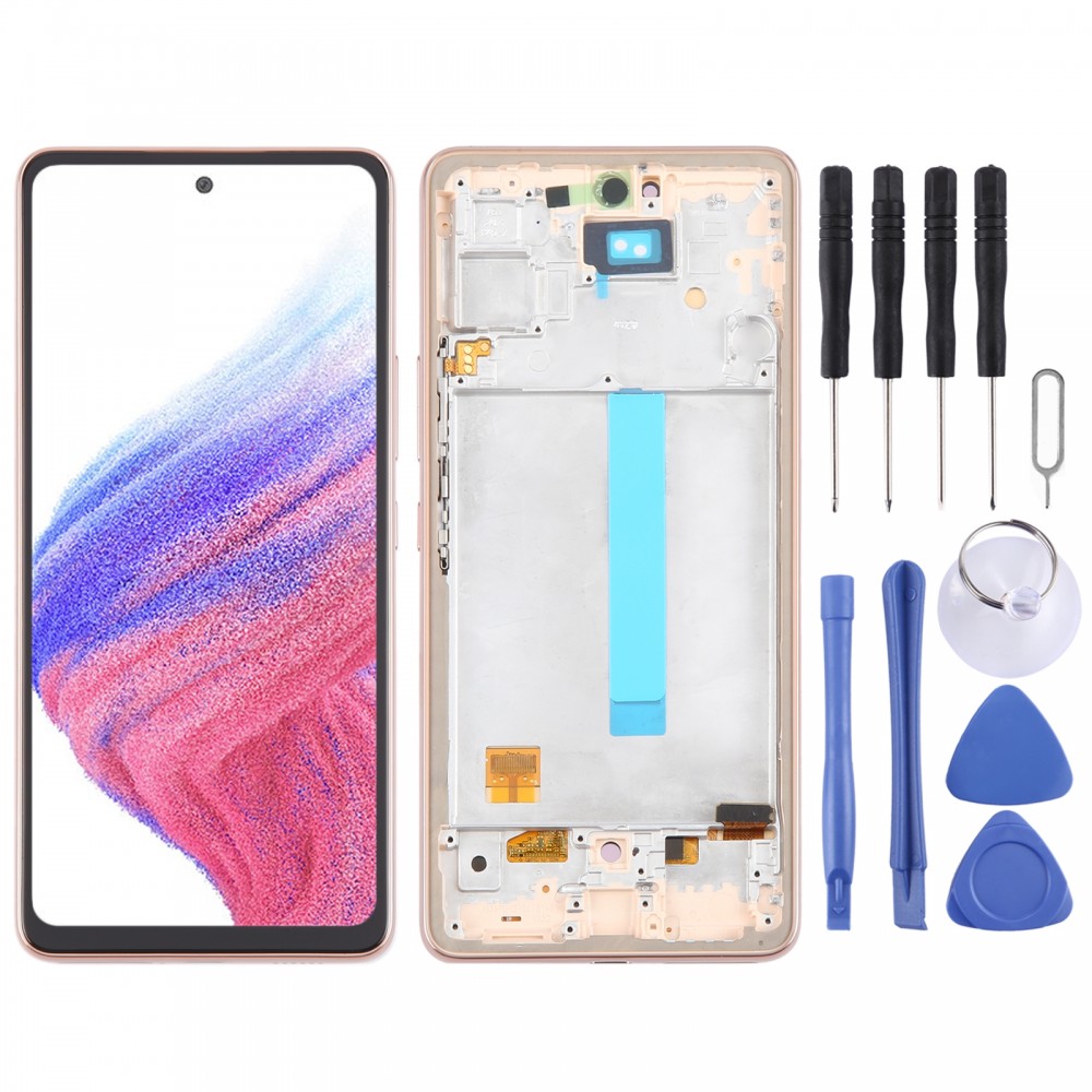 适用于三星 Galaxy A53 5G SM-A536 6.48 英寸 OLED 液晶屏数字转换器完整组件带框架 (金色)