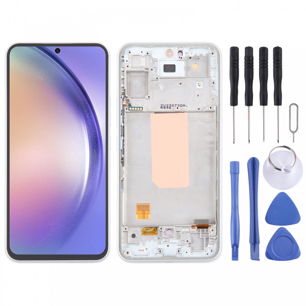 Samsung Galaxy A54 5G SM-A546 6,43 hüvelykes OLED LCD-képernyő digitalizáló teljes összeállítás kerettel (fehér)