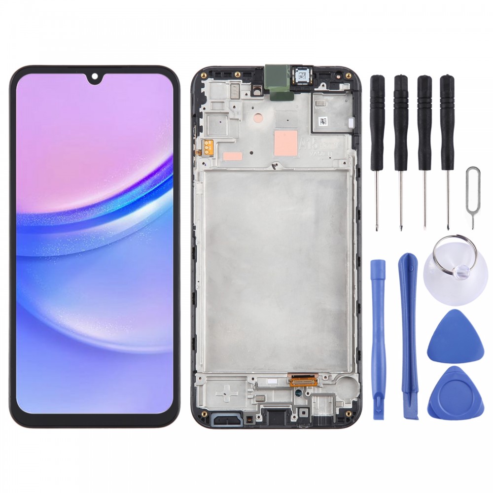 适用于三星 Galaxy A15 5G SM-156B 原装液晶屏幕数字转换器完整组件带框架 (黑色)