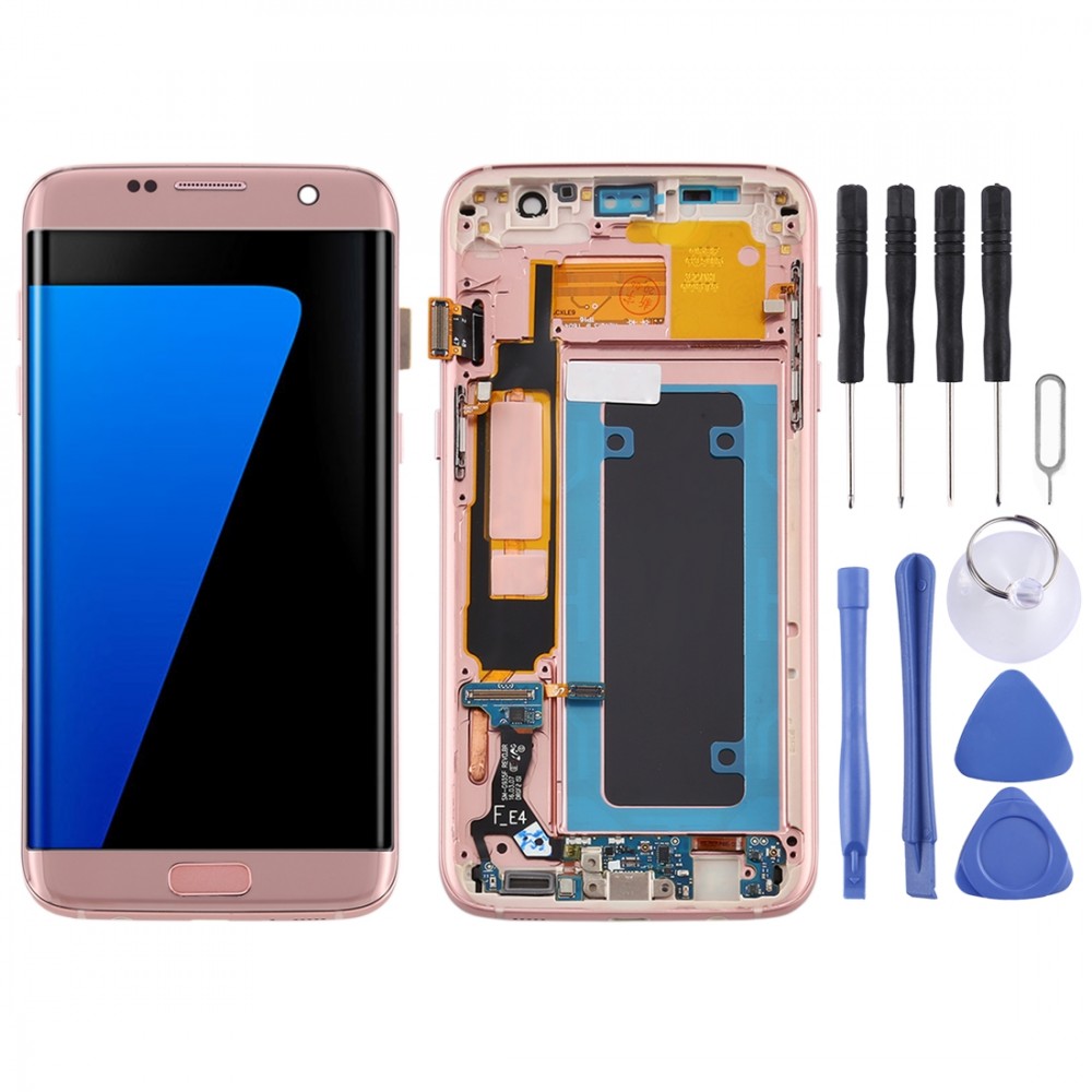 OLED LCD екран за Samsung Galaxy S7 Edge / SM-G935F Дигитайзер Пълен монтаж с рамка (розов)
