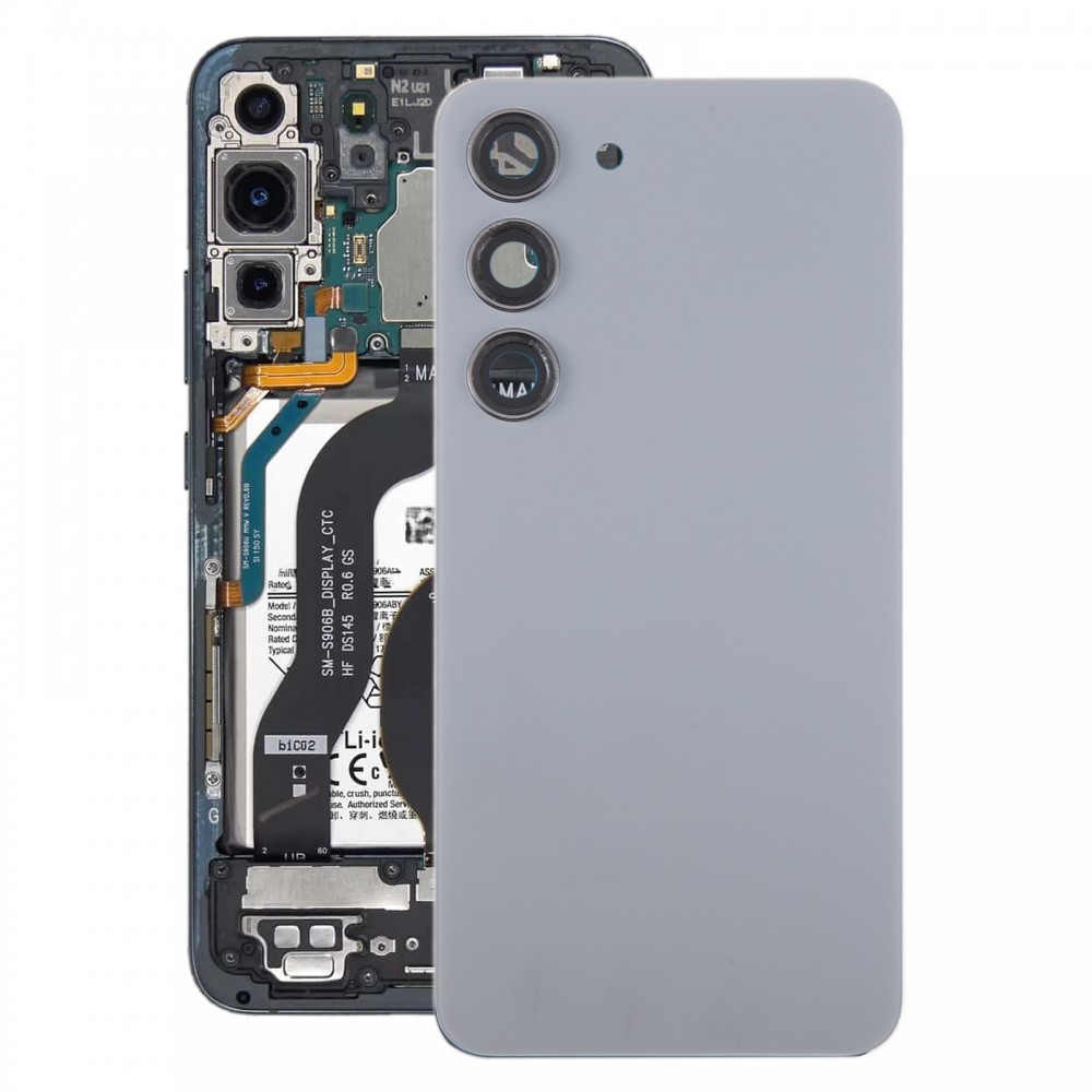 Do Samsung Galaxy S23 SM-S911B OEM szklana tylna pokrywa baterii z osłoną obiektywu aparatu (szara)