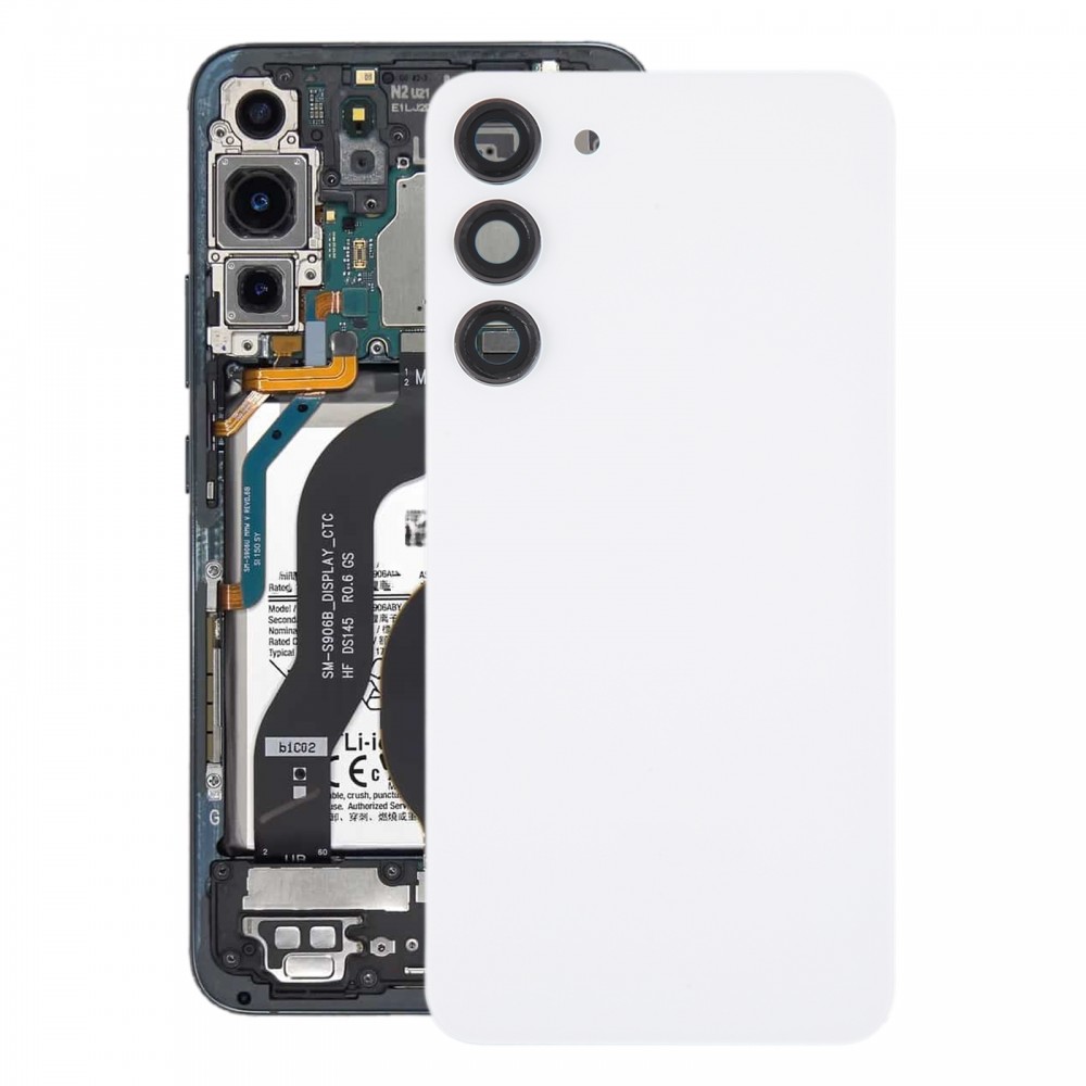 Для Samsung Galaxy S23+ SM-S916B OEM стеклянная задняя крышка аккумулятора с крышкой объектива камеры (белая)