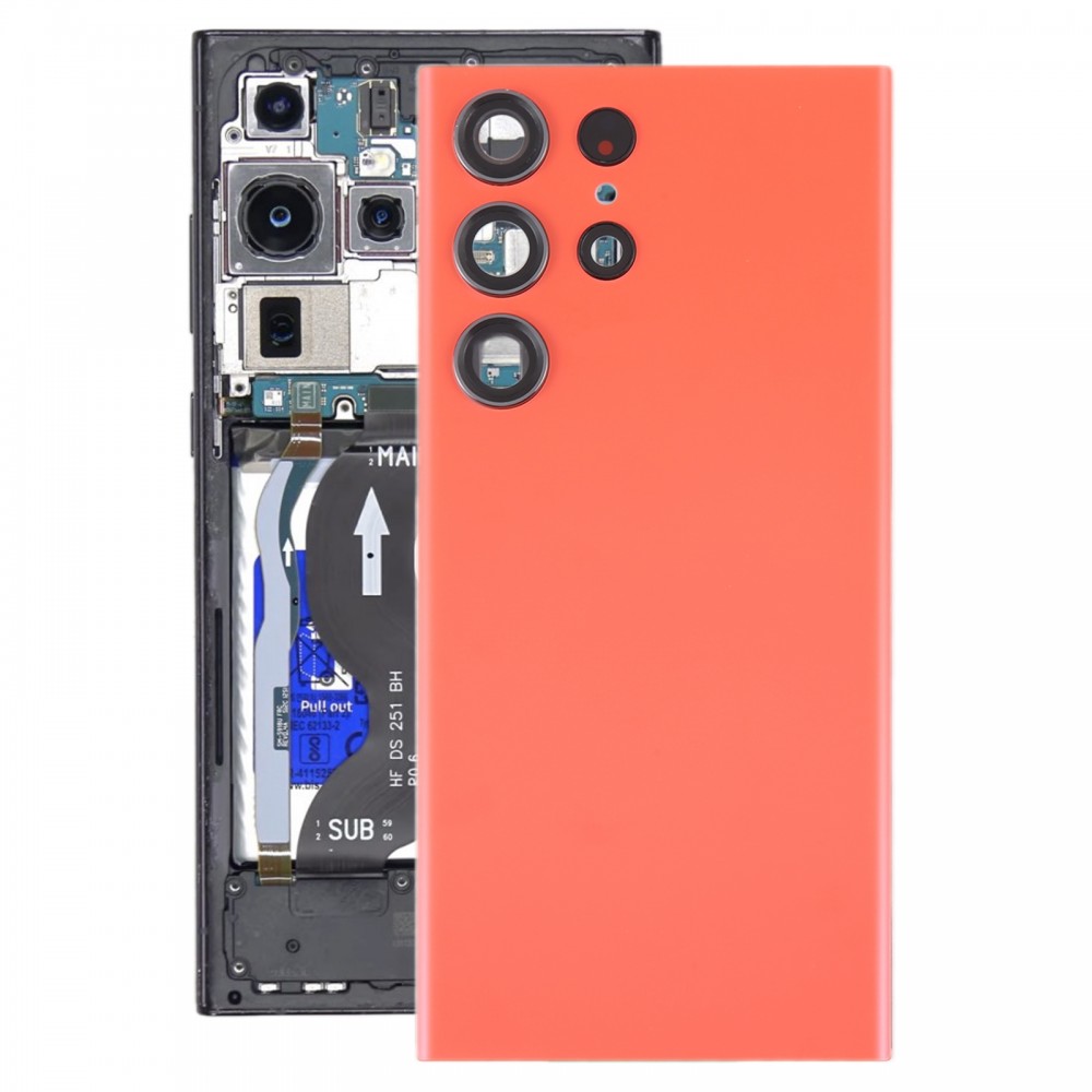 Pour Samsung Galaxy S23 Ultra SM-S918 Couvercle arrière de la batterie en verre avec couvercle d'objectif d'appareil photo (rouge)
