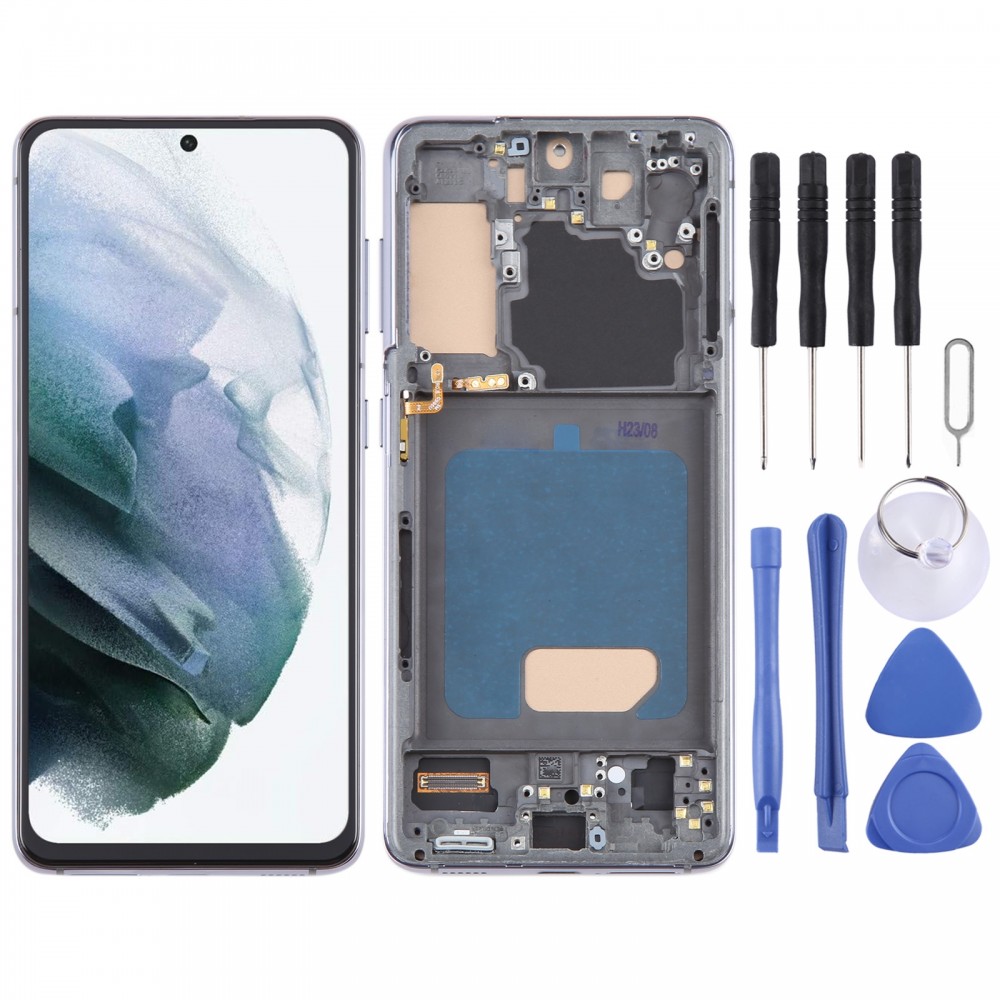 Pro Samsung Galaxy S21 5G SM-G991 TFT digitizér LCD obrazovky Celá sestava s rámečkem (šedá)
