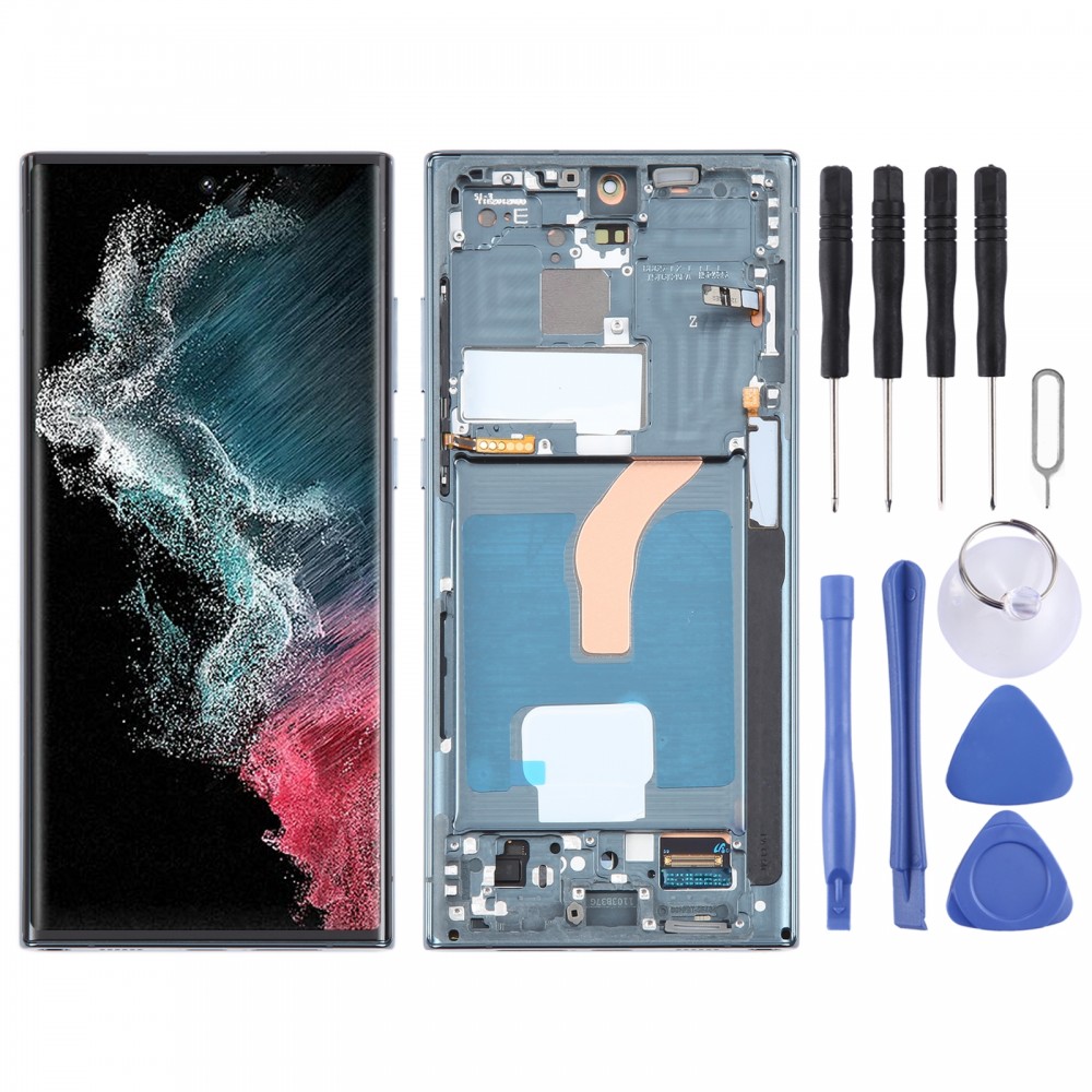 Para Samsung Galaxy S22 Ultra 5G SM-S908B Digitalizador de pantalla LCD original Ensamblaje completo con marco (verde)