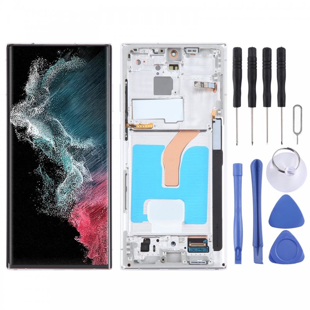 Pro Samsung Galaxy S22 Ultra 5G SM-S908B Originální digitizér LCD obrazovky Celá sestava s rámečkem (bílá)