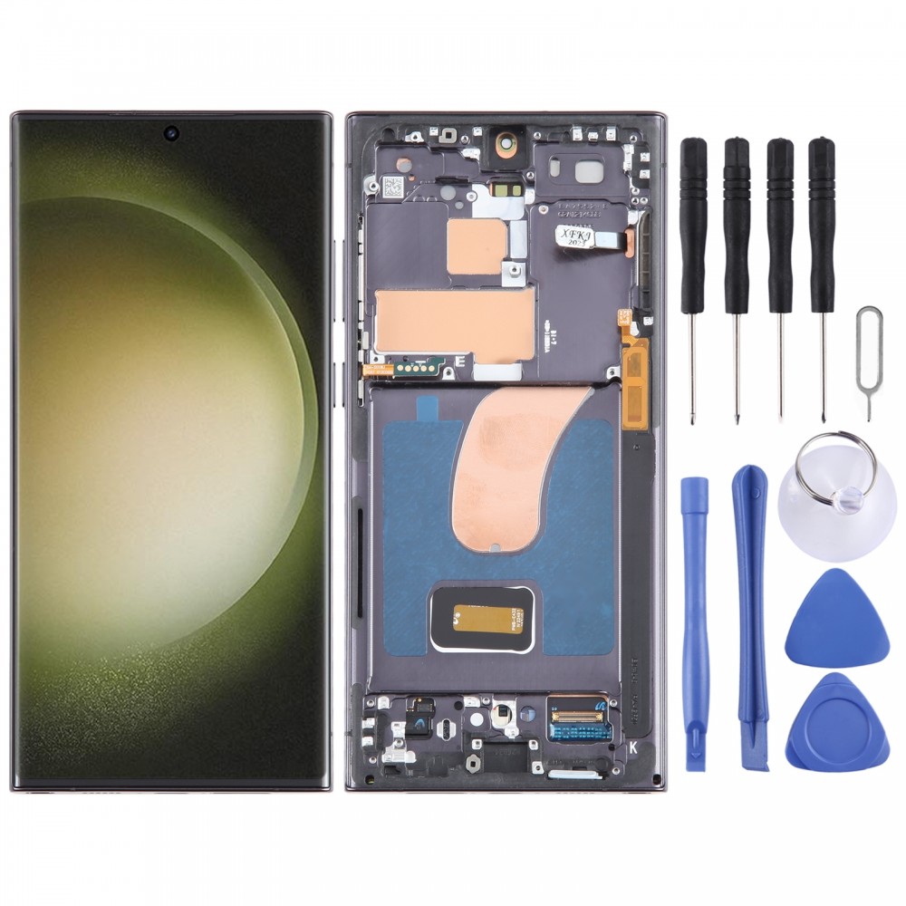 Samsung Galaxy S23 Ultra SM-S918U US Edition -alkuperäiselle LCD-näytön digitoijalle, koko kokoonpano kehyksellä (musta)