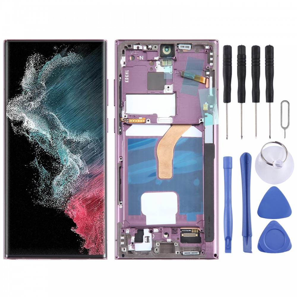 Pro Samsung Galaxy S22 Ultra 5G SM-S908B EU Edition 6,78palcový digitizér OLED LCD obrazovky Celá sestava s rámečkem (fialová)