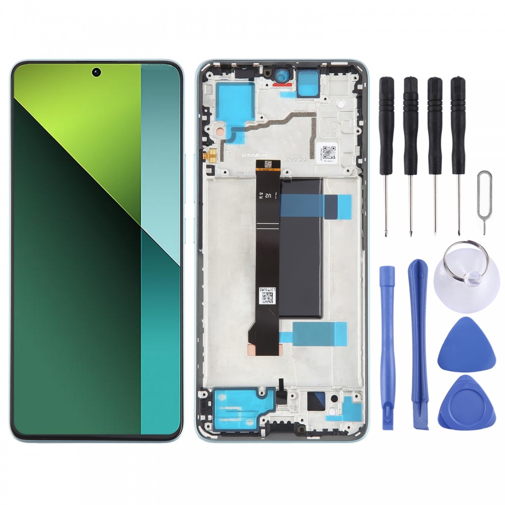 För Xiaomi Poco X6 Original AMOLED-material LCD-skärm Digitizer full montering med ram (blå)